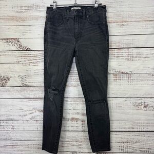 Madewell jeans 9” high rise ankle‎ size 27 faded Black Distressed Skinny Jeans